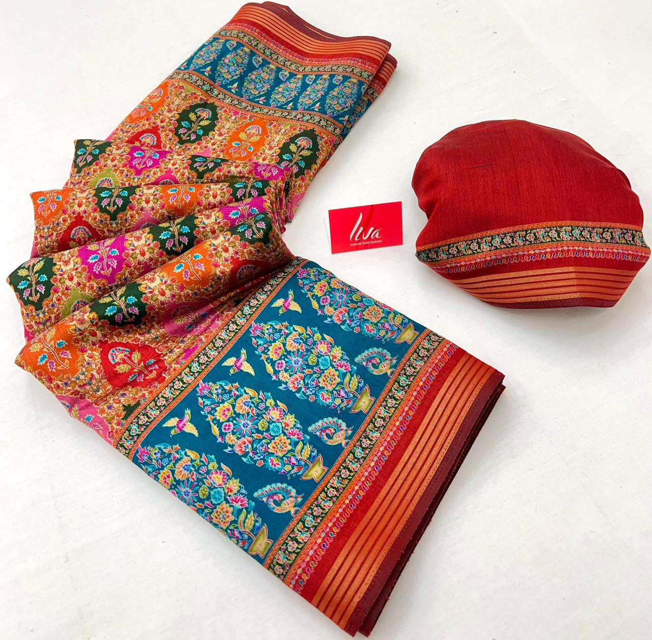 Beleaguer Rama With Red Border Muslin Soft Silk Saree With Gorgeous Blouse Piece