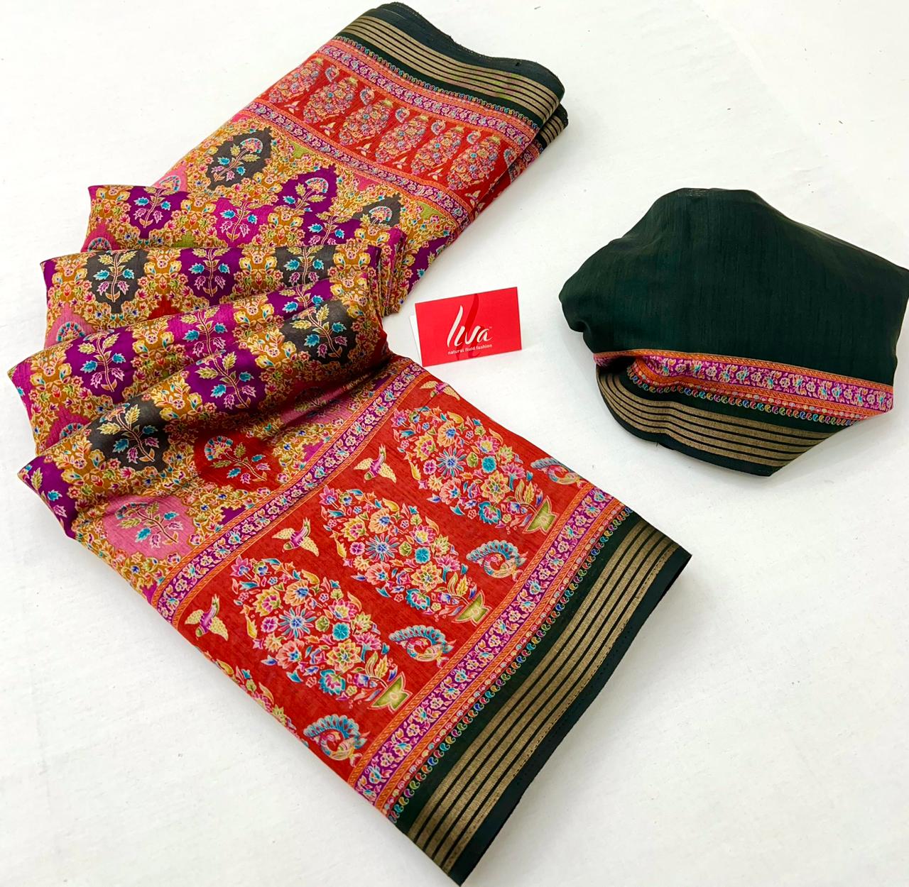 Tempting Red With Green Border Muslin Soft Silk Saree With Gorgeous Blouse Piece