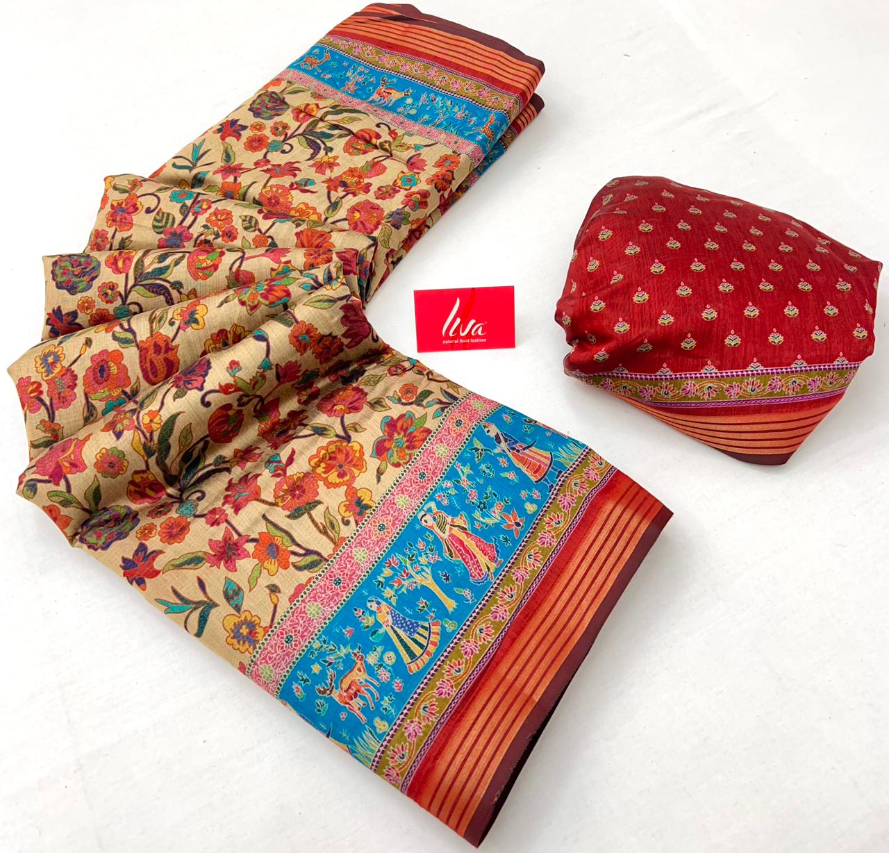 Milk White Ajrakh Kalamkari Pure Maslin Silk Saree