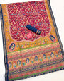 Poppy Pink Ajrakh Kalamkari Pure Maslin Silk Saree
