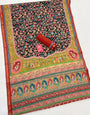 French Blue Ajrakh Kalamkari Pure Maslin Silk Saree