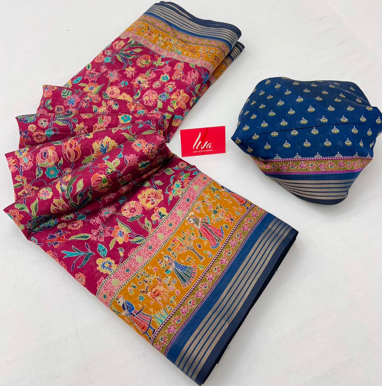 Poppy Pink Ajrakh Kalamkari Pure Maslin Silk Saree