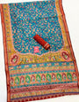 Water Blue Ajrakh Kalamkari Pure Maslin Silk Saree