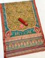 Moss Green Ajrakh Kalamkari Pure Maslin Silk Saree