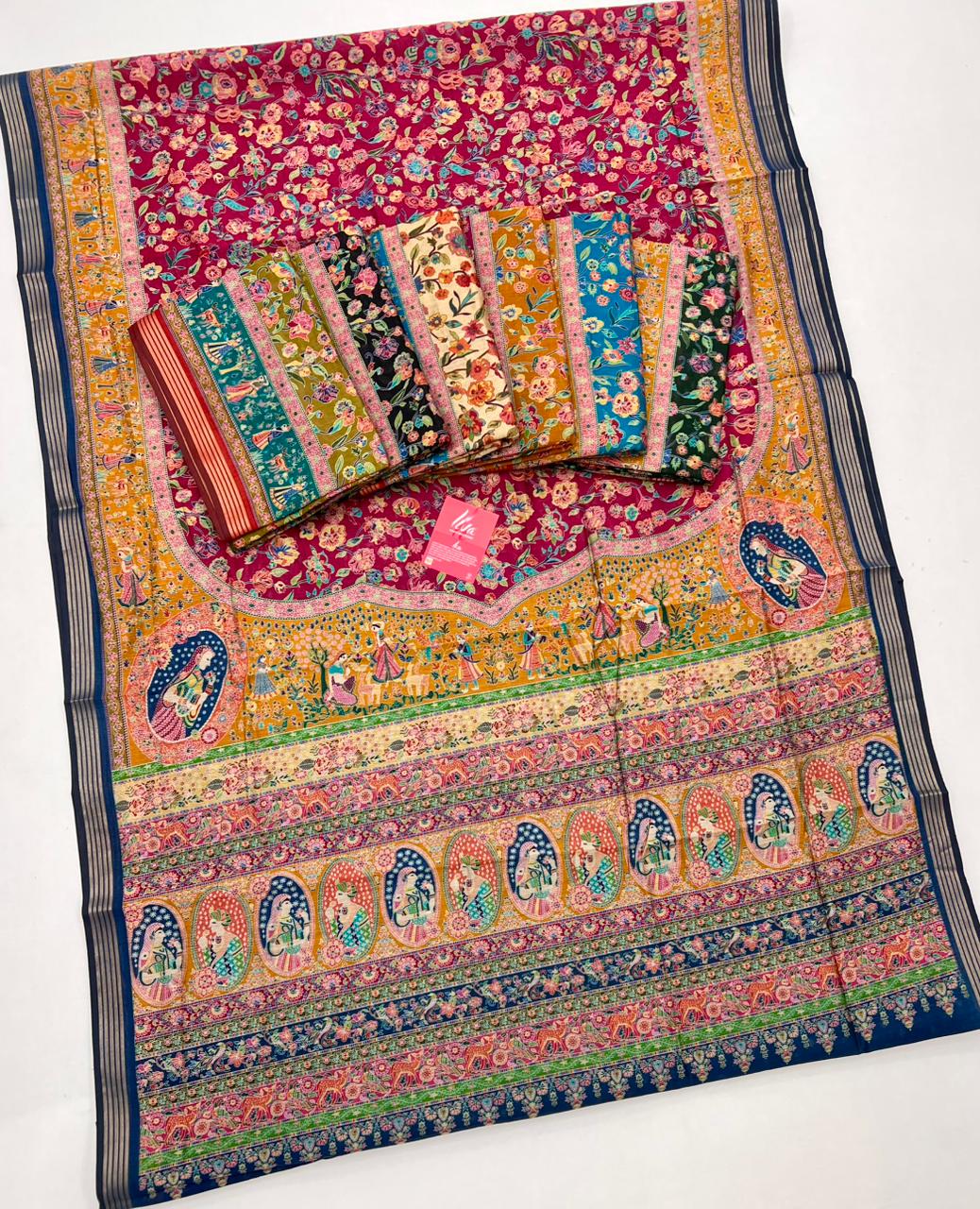 Milk White Ajrakh Kalamkari Pure Maslin Silk Saree