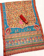 Milk White Ajrakh Kalamkari Pure Maslin Silk Saree