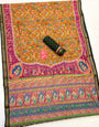 Mikado Yellow Ajrakh Kalamkari Pure Maslin Silk Saree