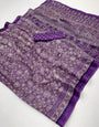 Dark Lavender Ajrakh Hand Block Modal Silk Saree With Fancy Ajrakh Pallu And Border-1