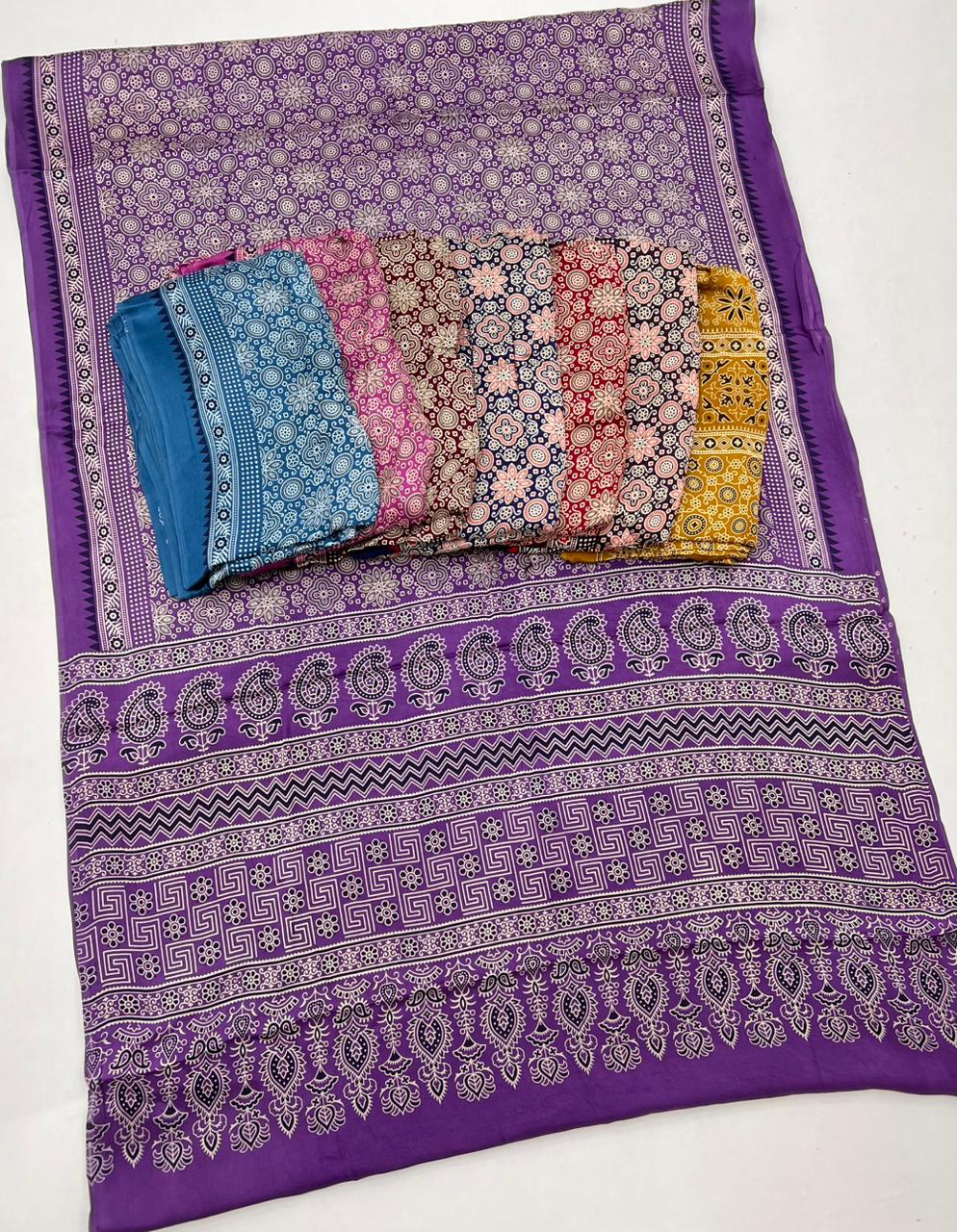 Dark Scarlet Ajrakh Hand Block Modal Silk Saree With Fancy Ajrakh Pallu And Border-1