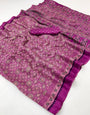Dark Pink Ajrakh Hand Block Modal Silk Saree With Fancy Ajrakh Pallu And Border-1