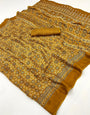 Rich Gold Ajrakh Hand Block Modal Silk Saree With Fancy Ajrakh Pallu And Border-1