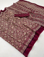 Dark Scarlet Ajrakh Hand Block Modal Silk Saree With Fancy Ajrakh Pallu And Border-1