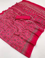Lipstick Red Ajrakh Hand Block Modal Silk Saree With Fancy Ajrakh Pallu And Border-2