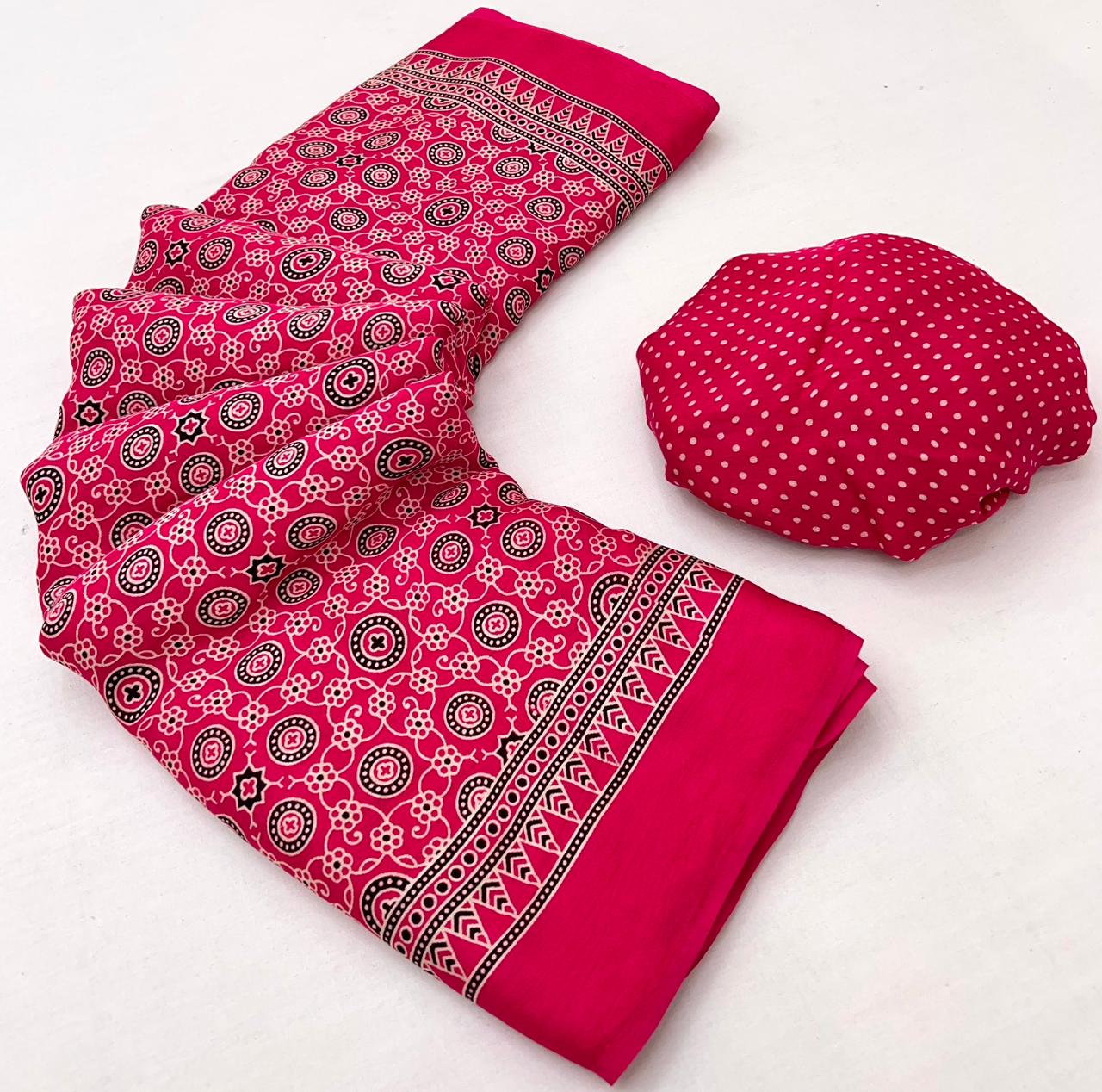 Lipstick Red Ajrakh Hand Block Modal Silk Saree With Fancy Ajrakh Pallu And Border-2