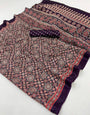 Deep Wine Ajrakh Hand Block Modal Silk Saree With Fancy Ajrakh Pallu And Border-2