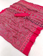 Raspberry Ajrakh Hand Block Modal Silk Saree With Fancy Ajrakh Pallu And Border-2