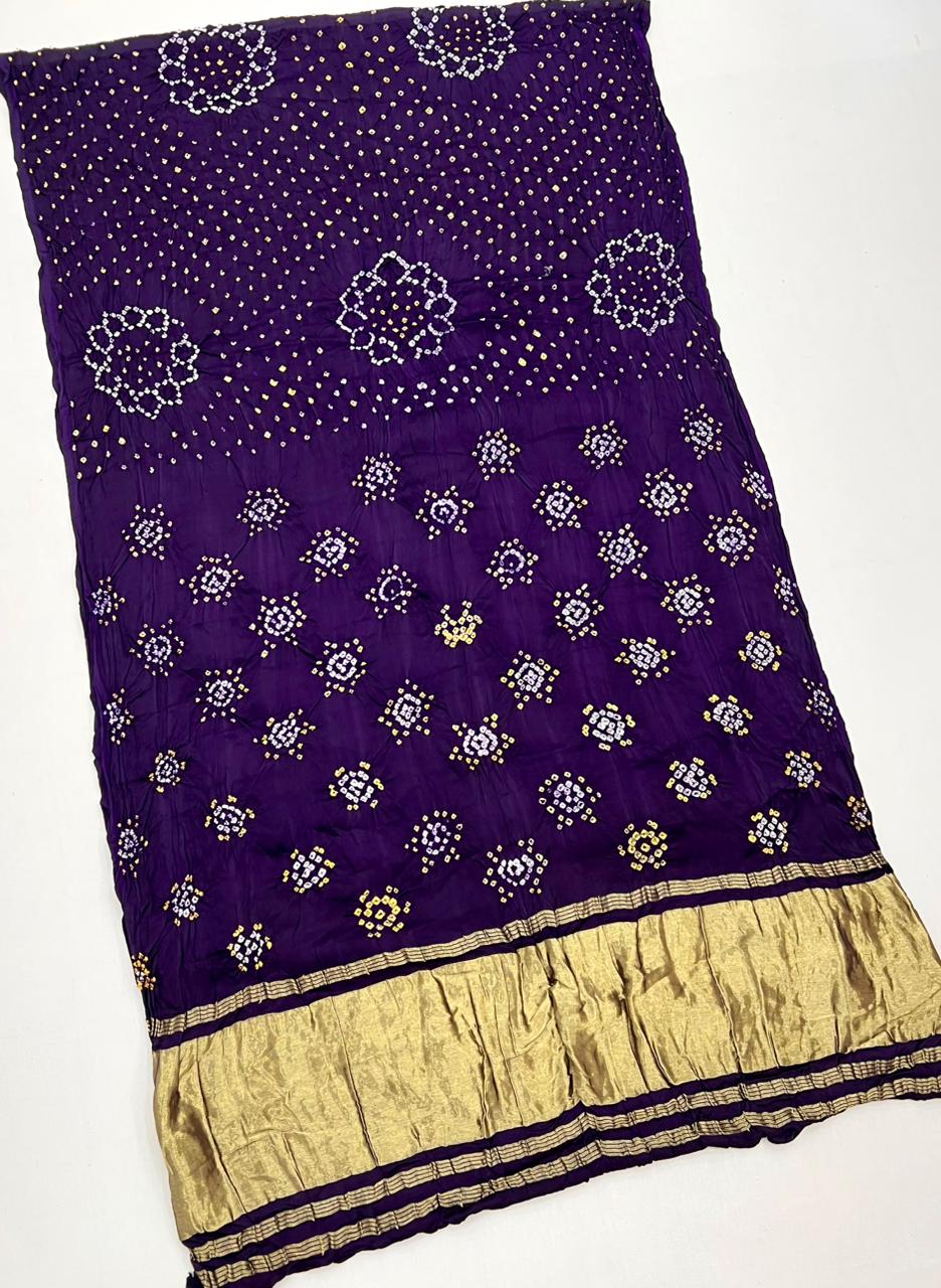 Dark Purple Pure Bandhni Zari Pallu Modal Soft Silk Saree