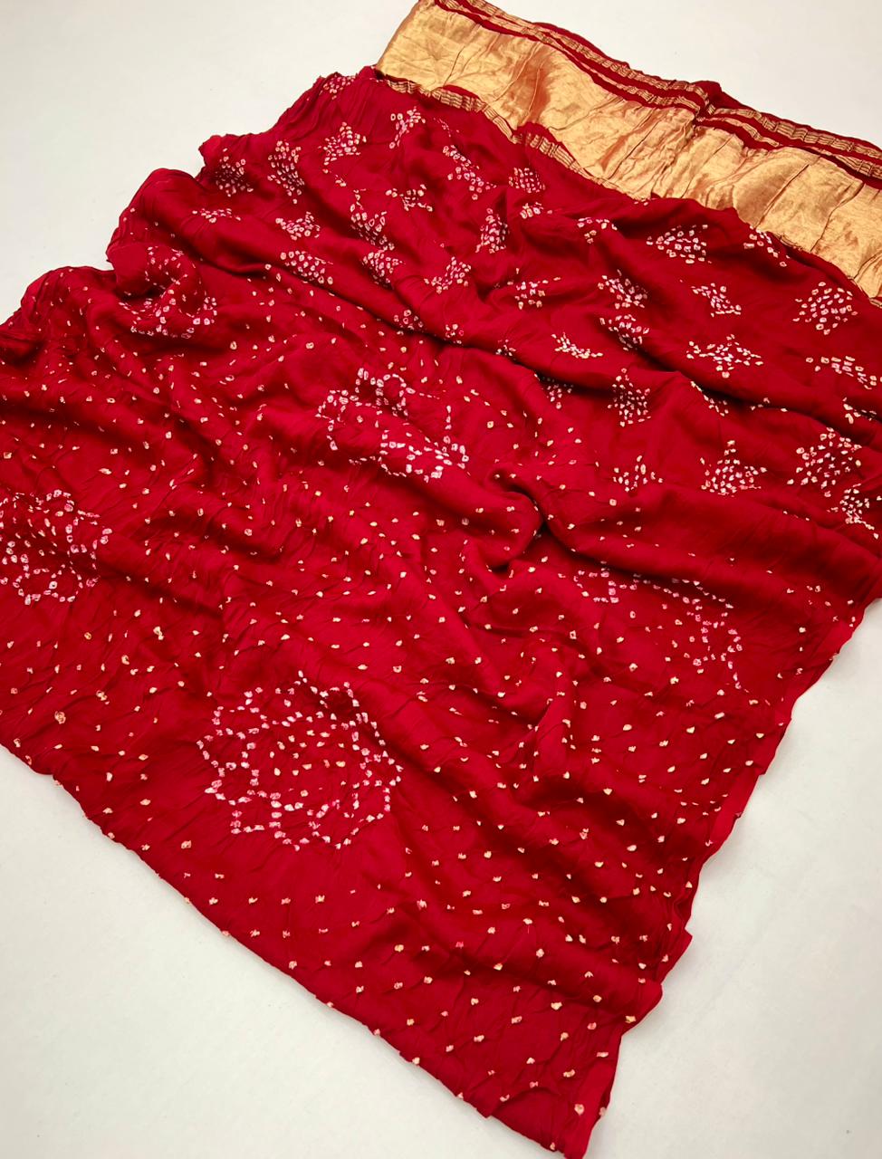 Red Berry Pure Bandhni Zari Pallu Modal Soft Silk Saree