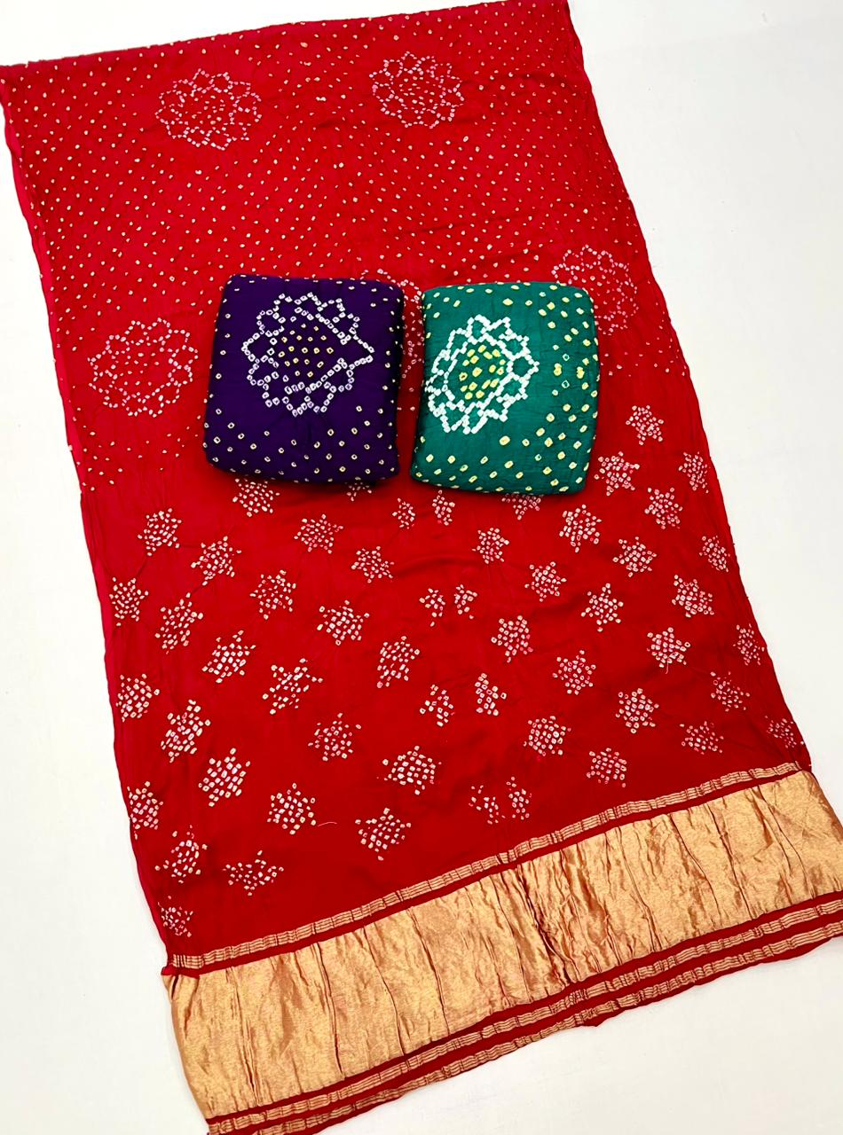 Red Berry Pure Bandhni Zari Pallu Modal Soft Silk Saree