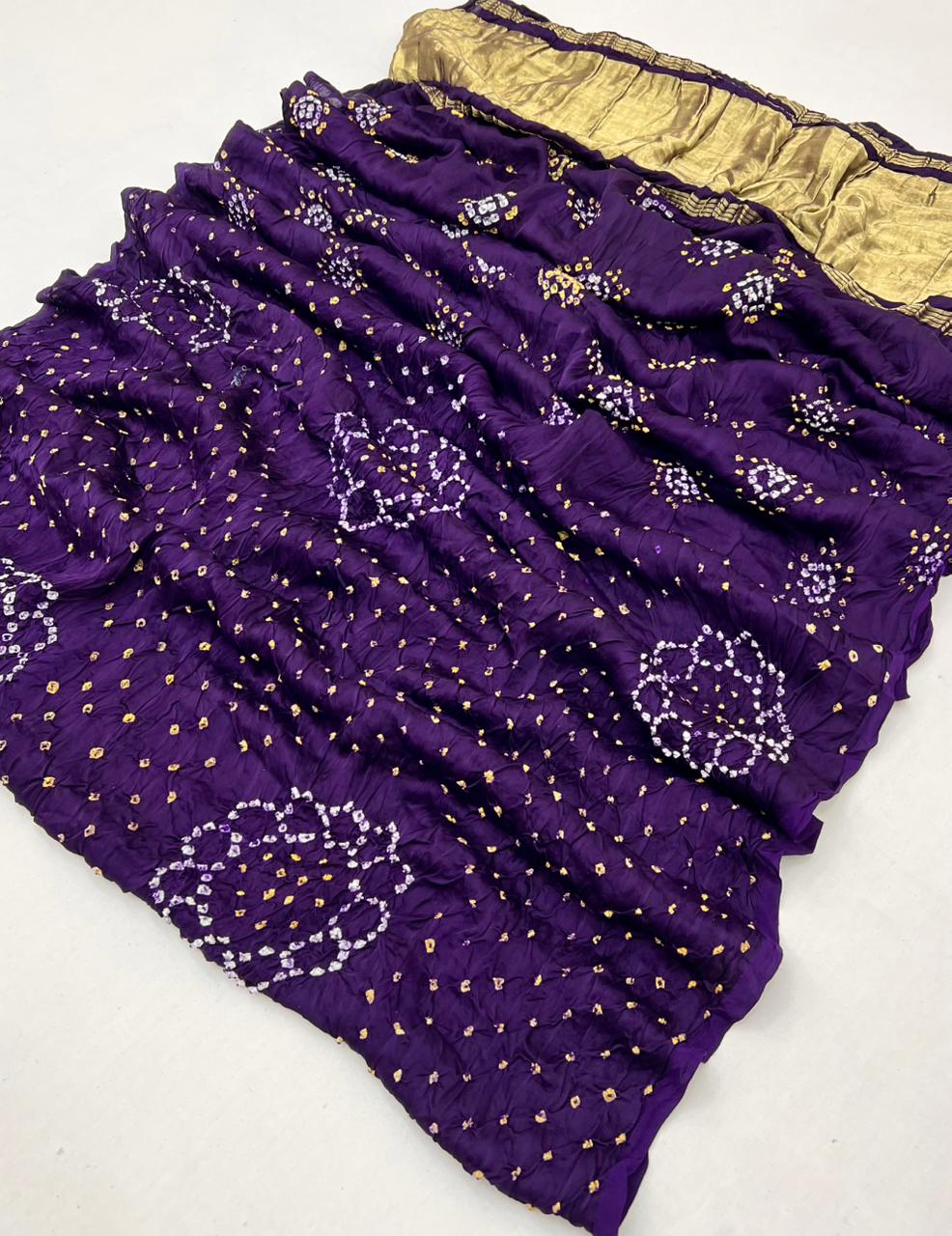 Dark Purple Pure Bandhni Zari Pallu Modal Soft Silk Saree