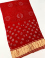 Red Berry Pure Bandhni Zari Pallu Modal Soft Silk Saree