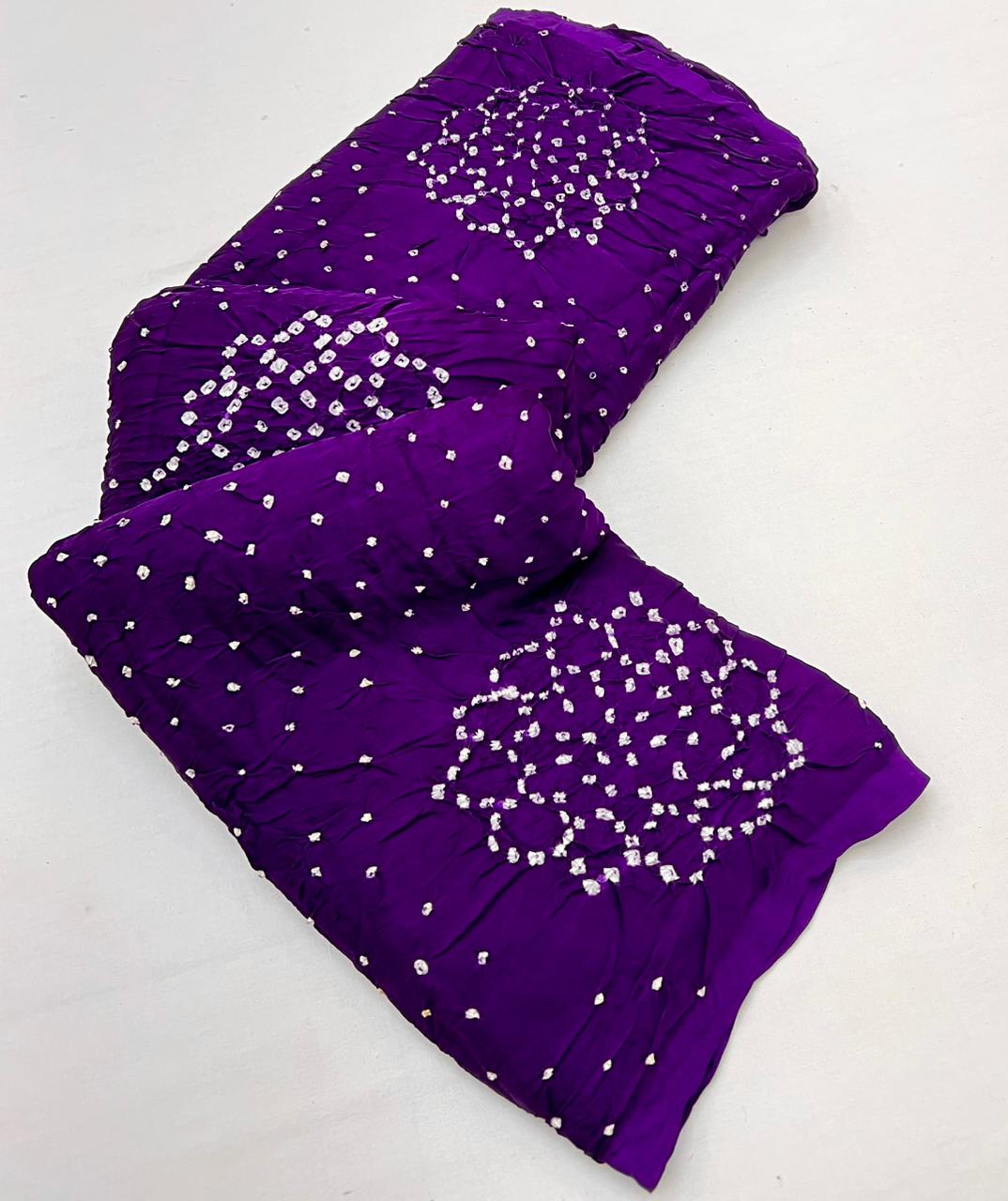 Deep Violet Pure Bandhni Zari Pallu Modal Soft Silk Saree