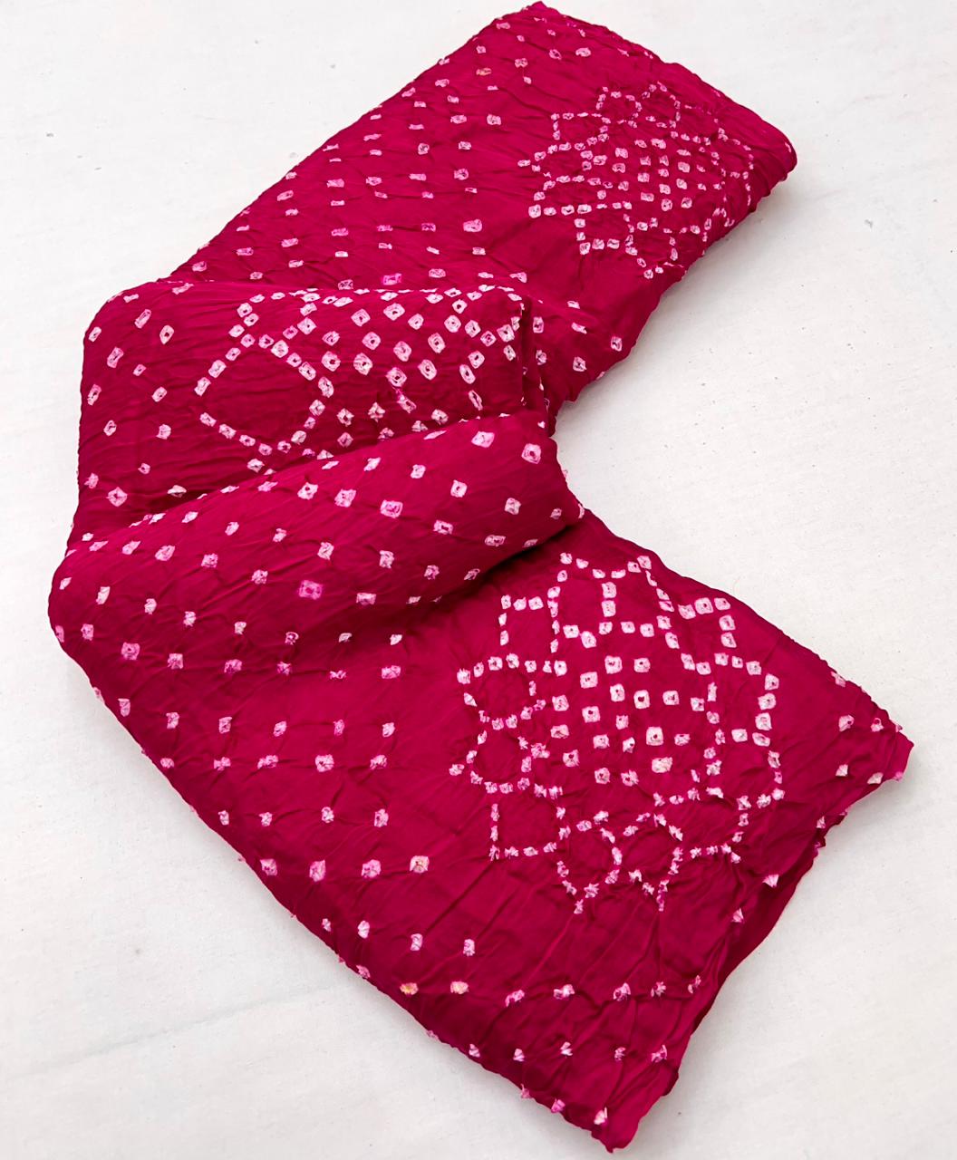 Pink Red Pure Bandhni Zari Pallu Modal Soft Silk Saree