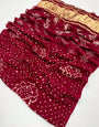 Medium Carmine Maroon Pure Bandhni Zari Pallu Modal Soft Silk Saree