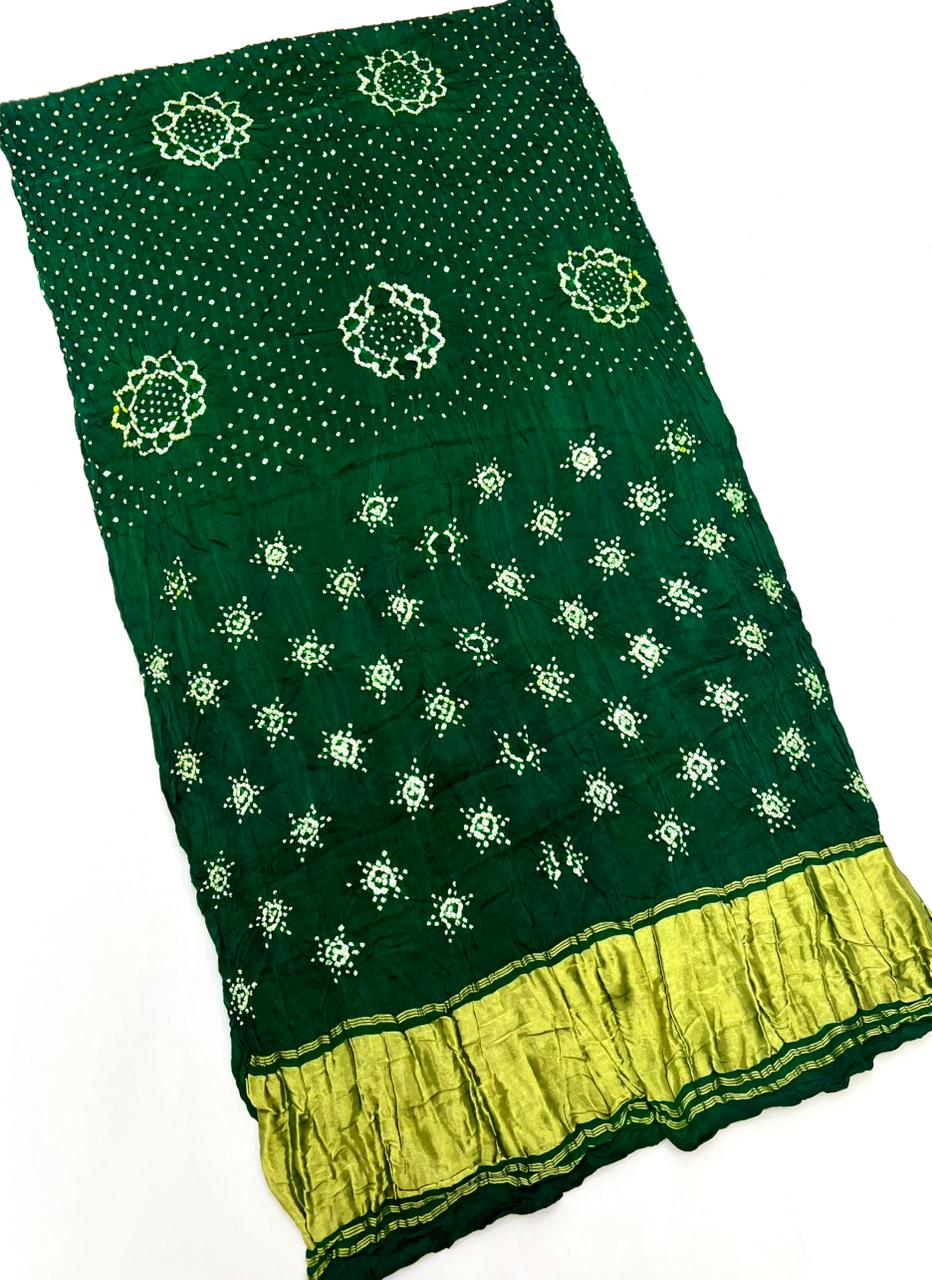 Dark Green Pure Bandhni Zari Pallu Modal Soft Silk Saree