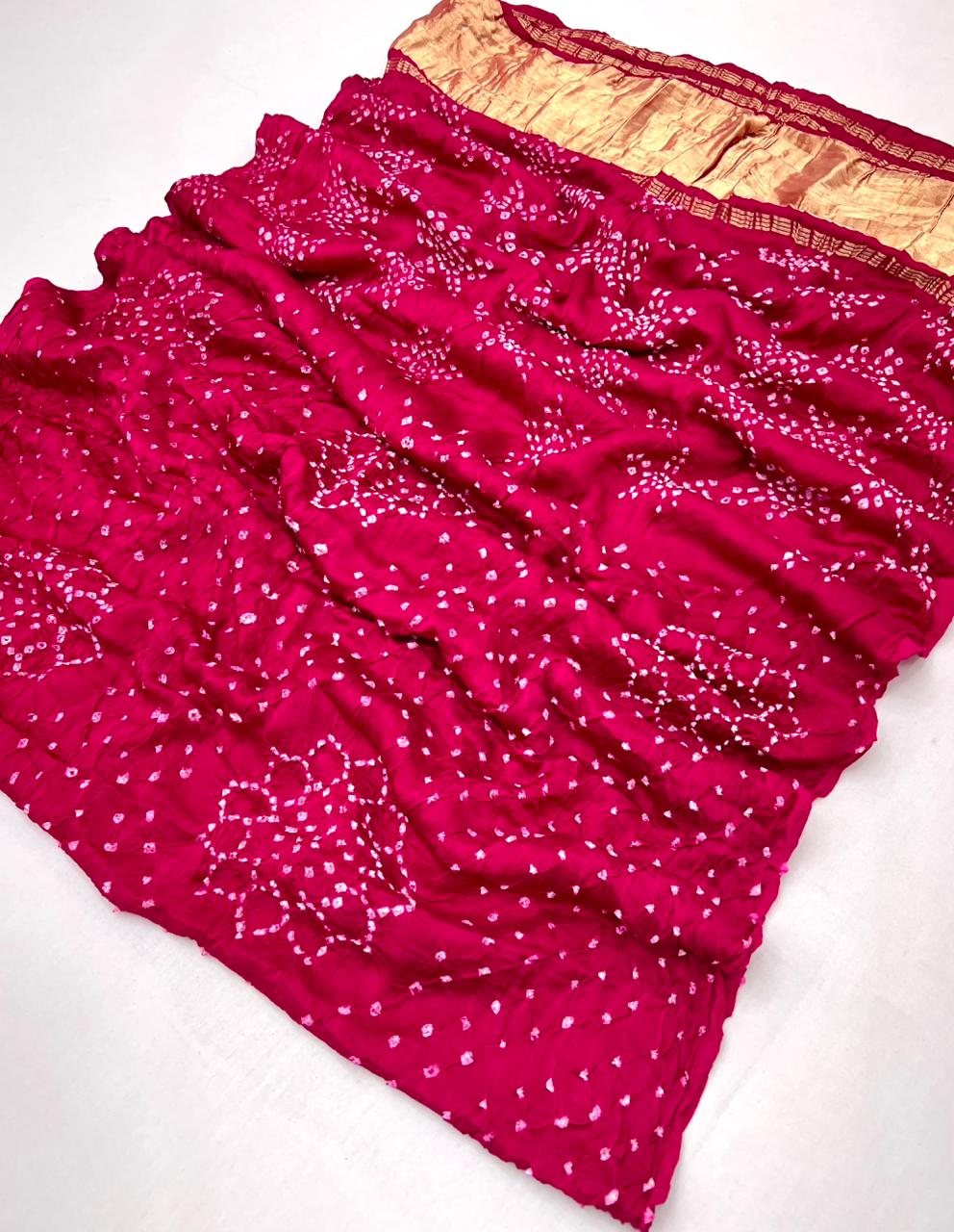 Pink Red Pure Bandhni Zari Pallu Modal Soft Silk Saree