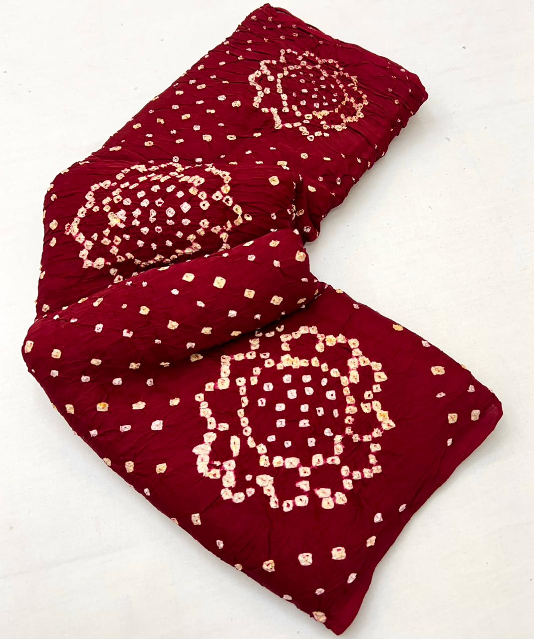 Medium Carmine Maroon Pure Bandhni Zari Pallu Modal Soft Silk Saree