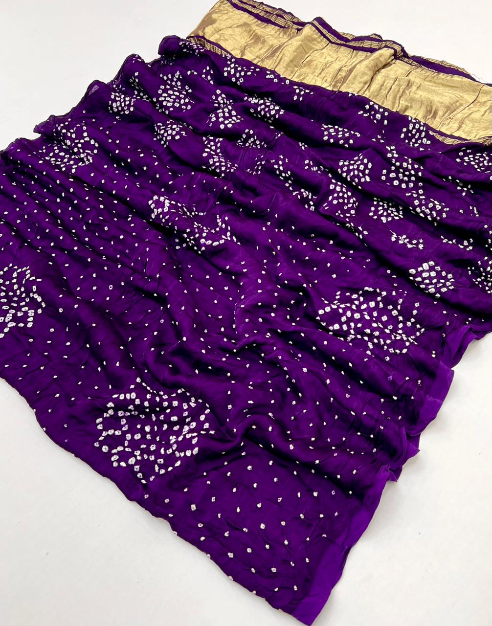 Deep Violet Pure Bandhni Zari Pallu Modal Soft Silk Saree