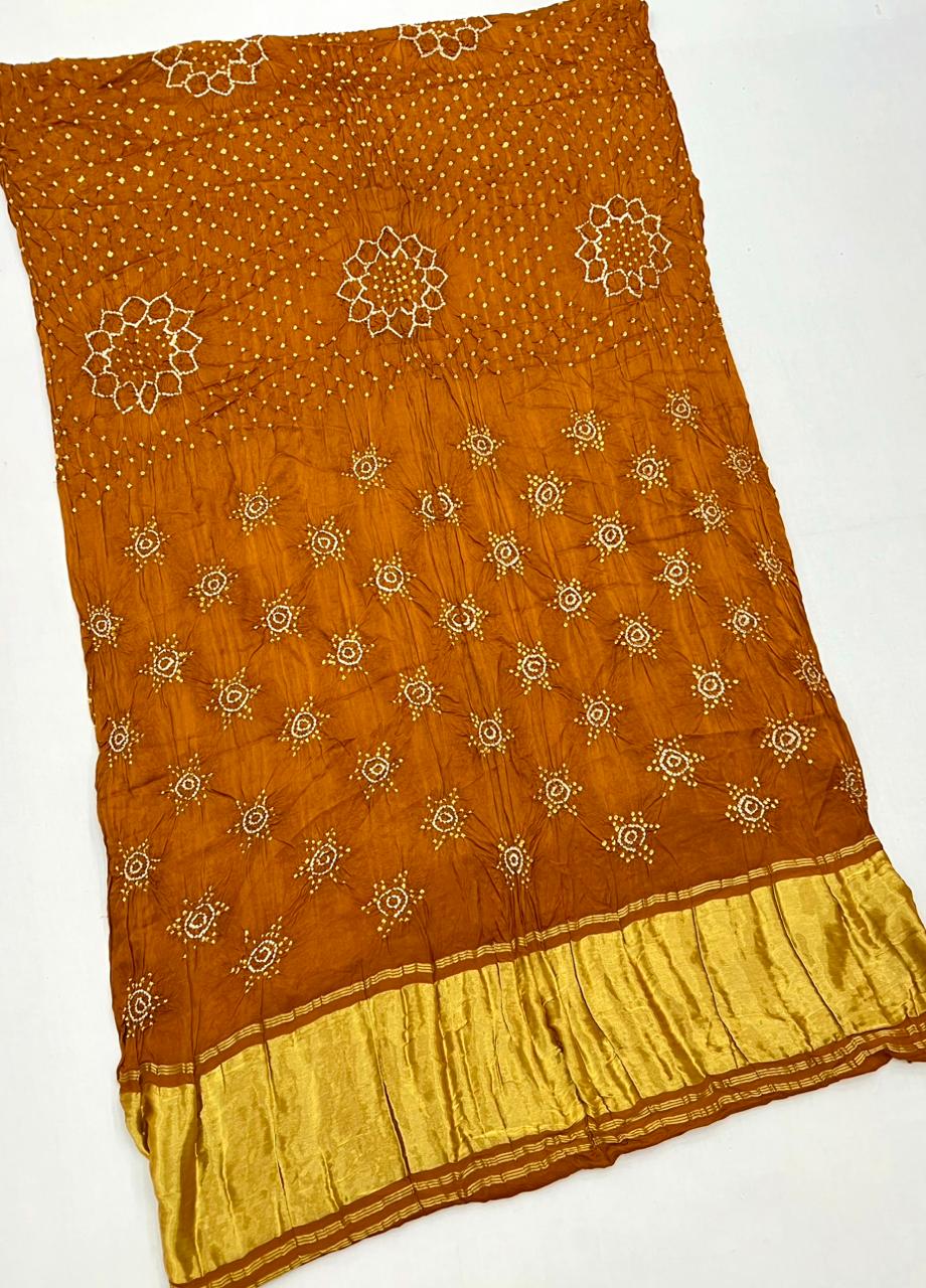 Papaya Orange Pure Bandhni Zari Pallu Modal Soft Silk Saree