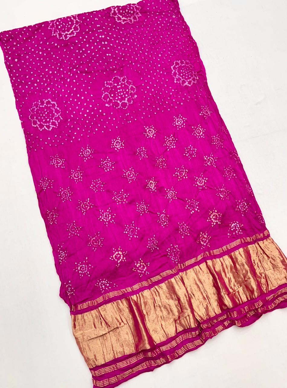 Persian Rose Pure Bandhni Zari Pallu Modal Soft Silk Saree