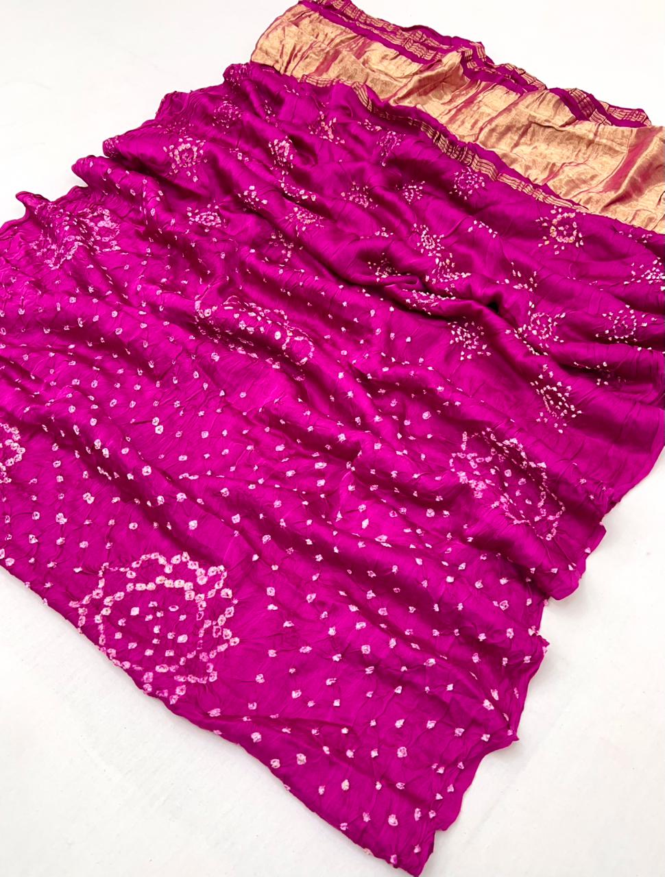 Persian Rose Pure Bandhni Zari Pallu Modal Soft Silk Saree