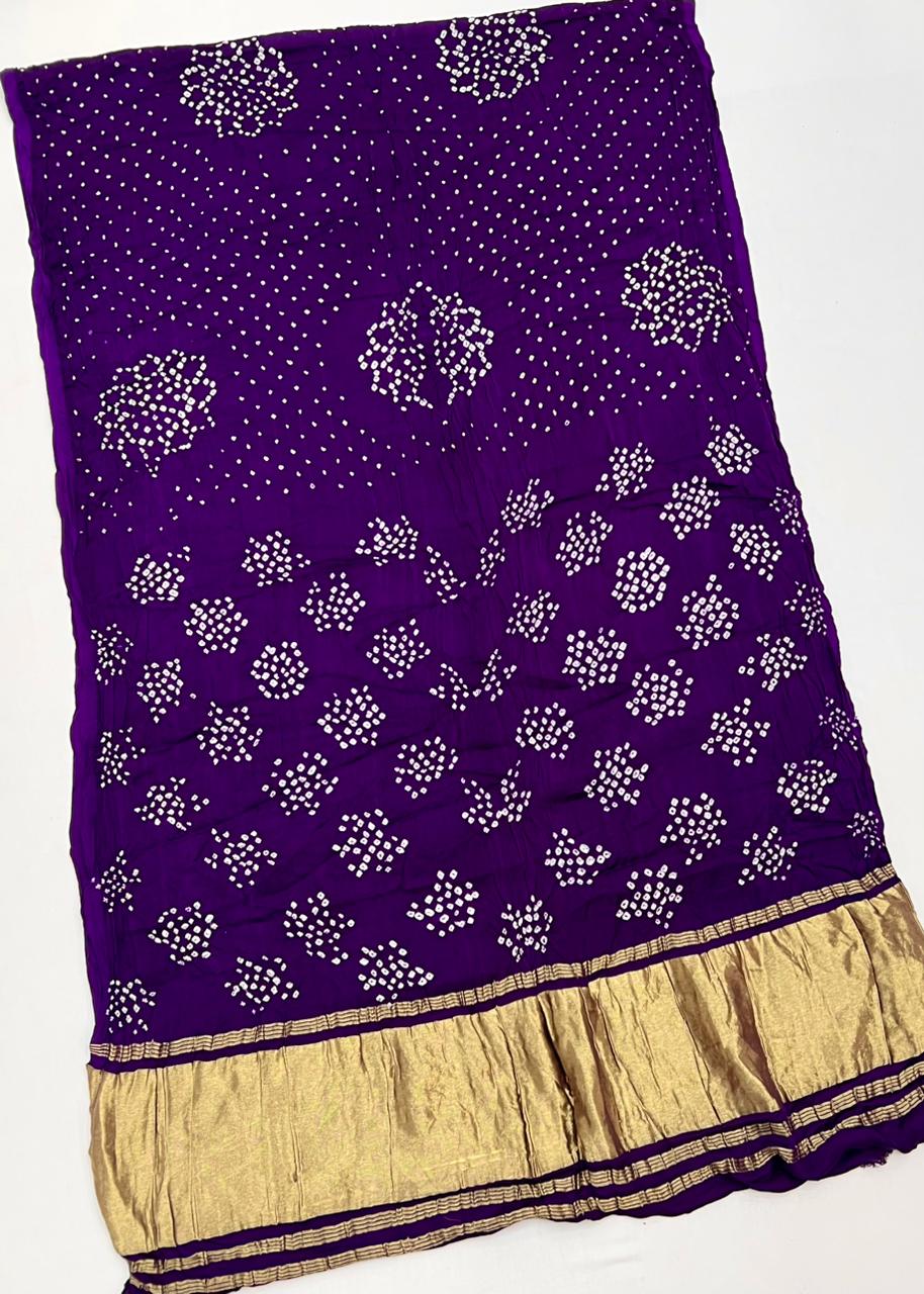Deep Violet Pure Bandhni Zari Pallu Modal Soft Silk Saree
