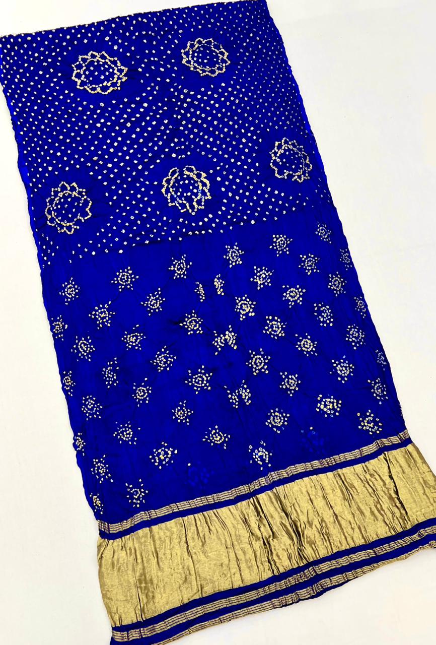 Royal Blue Pure Bandhni Zari Pallu Modal Soft Silk Saree