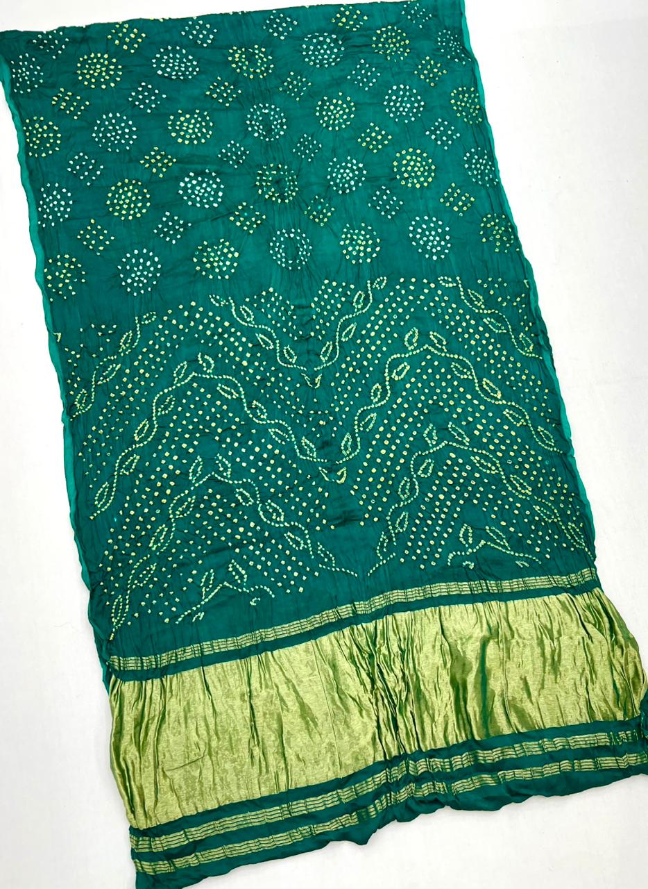 Dark Aqua Pure Bandhni Zari Pallu Modal Soft Silk Saree With Blouse