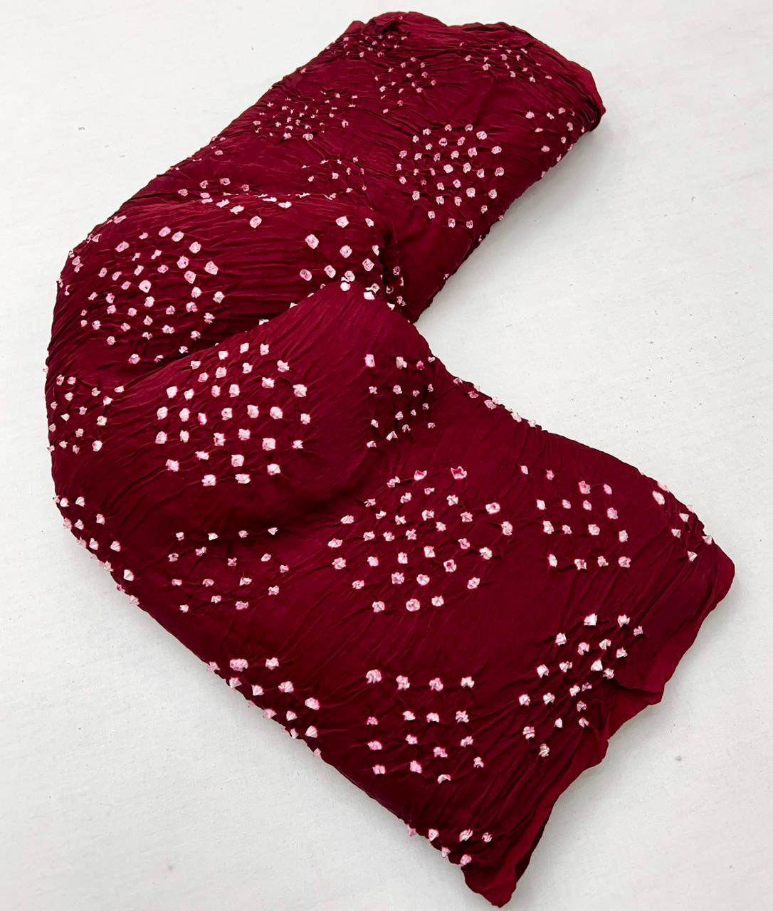 Poppies Maroon Pure Bandhni Zari Pallu Modal Soft Silk Saree With Blouse