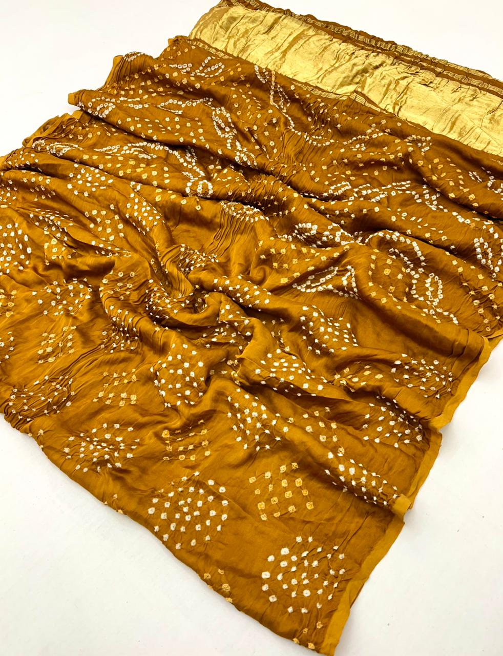 Corn Yellow Pure Bandhni Zari Pallu Modal Soft Silk Saree With Blouse