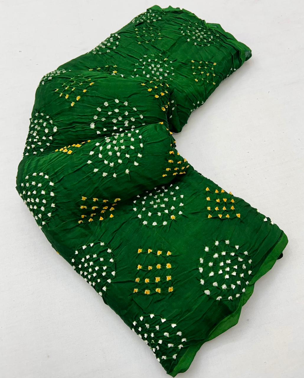 Bottle Green Pure Bandhni Zari Pallu Modal Soft Silk Saree With Blouse