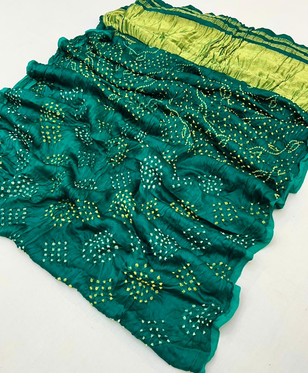 Dark Aqua Pure Bandhni Zari Pallu Modal Soft Silk Saree With Blouse