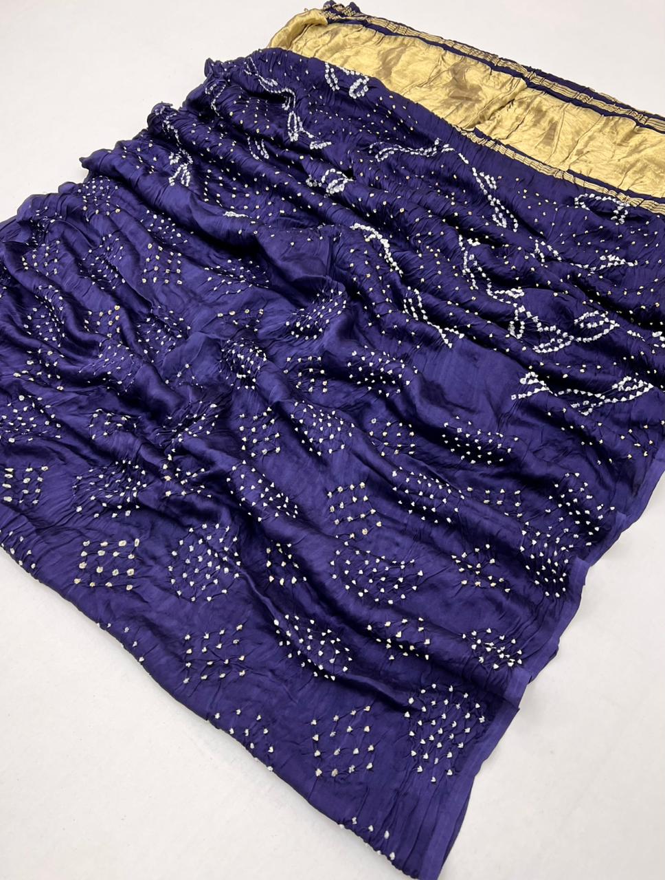 Egyptian Blue Pure Bandhni Zari Pallu Modal Soft Silk Saree With Blouse