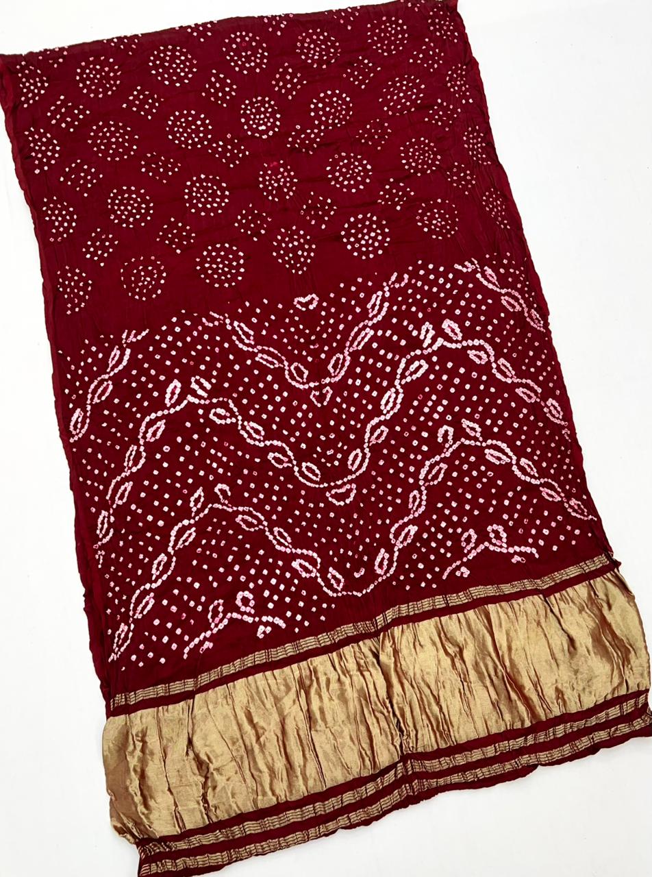 Poppies Maroon Pure Bandhni Zari Pallu Modal Soft Silk Saree With Blouse