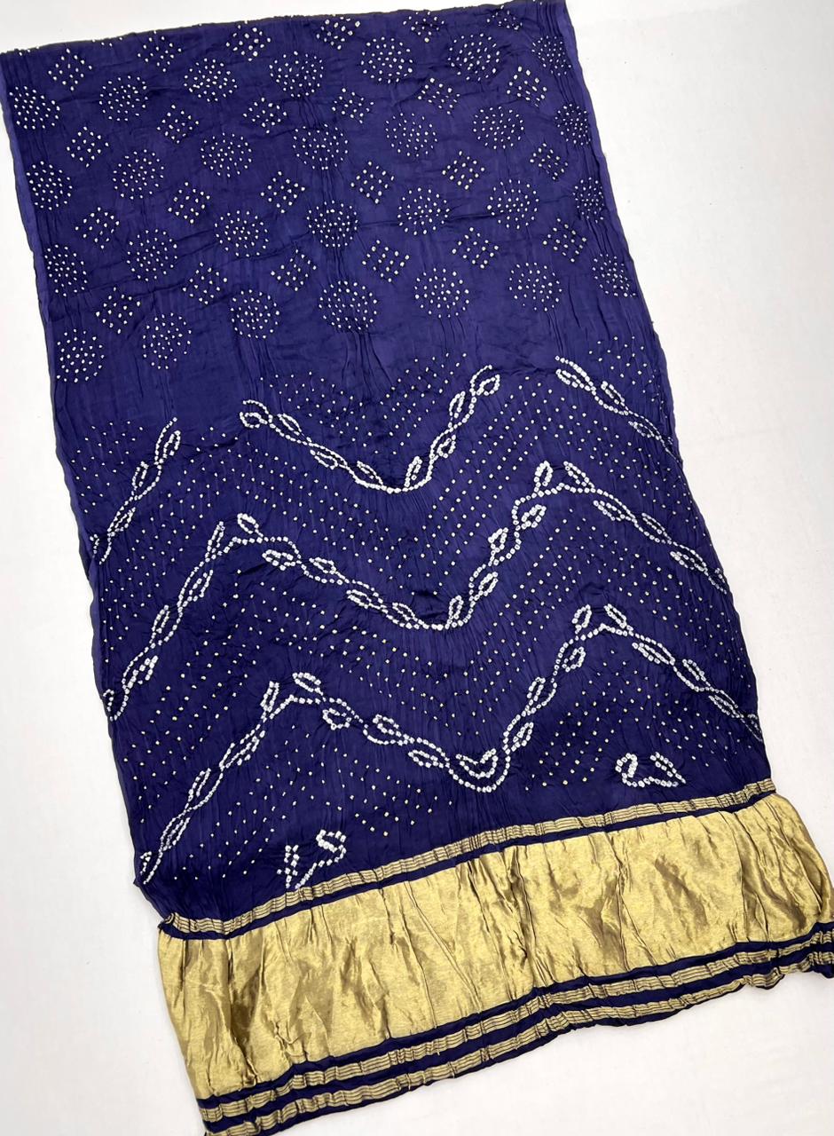 Egyptian Blue Pure Bandhni Zari Pallu Modal Soft Silk Saree With Blouse