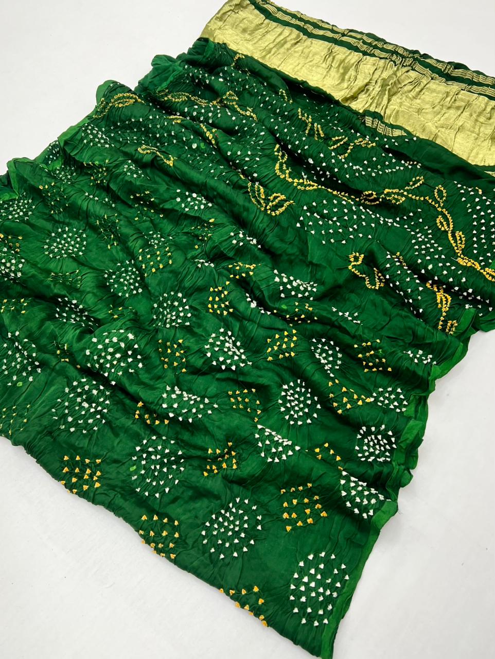 Bottle Green Pure Bandhni Zari Pallu Modal Soft Silk Saree With Blouse