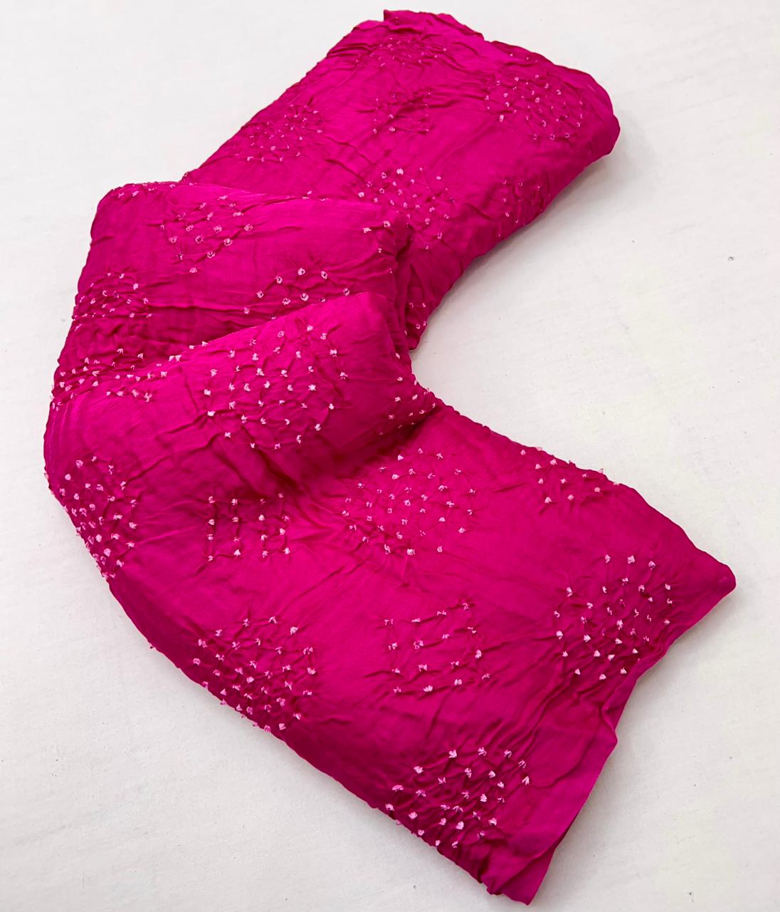 Magenta Pink Pure Bandhni Zari Pallu Modal Soft Silk Saree With Blouse