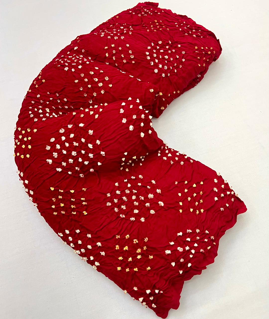 Crimson Red Pure Bandhni Zari Pallu Modal Soft Silk Saree With Blouse