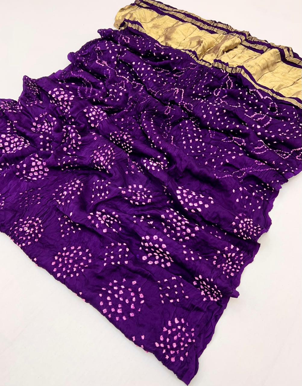 Royal Purple Pure Bandhni Zari Pallu Modal Soft Silk Saree With Blouse