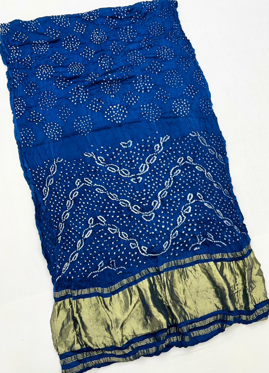 Yale Blue Pure Bandhni Zari Pallu Modal Soft Silk Saree With Blouse